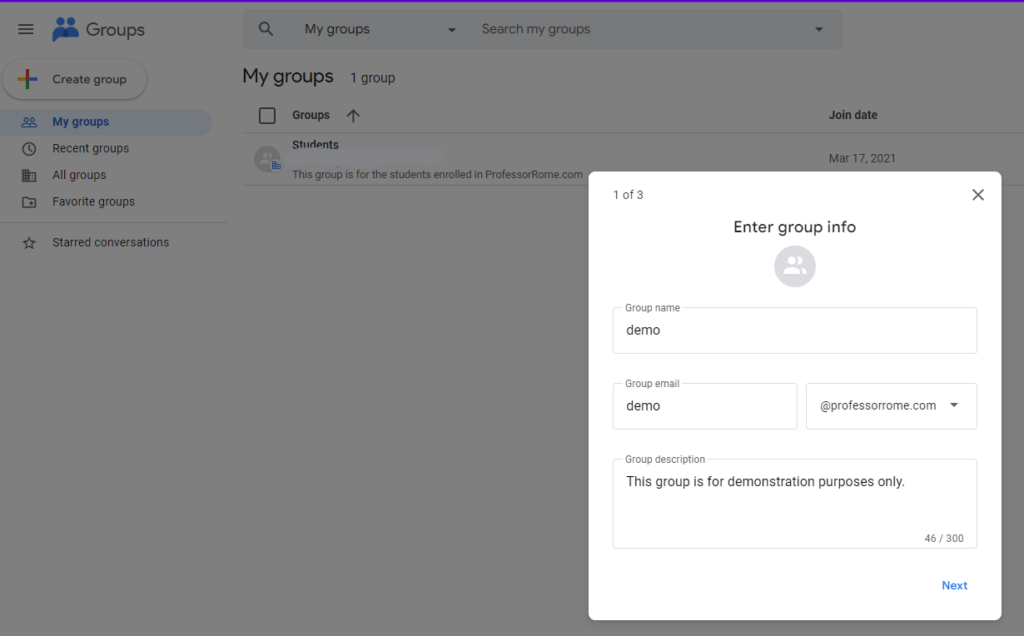 Creating a Google Group